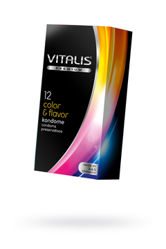 Презервативы Vitalis, premium, цветные, аромат, 18 см, 5,3 см, 12 шт.