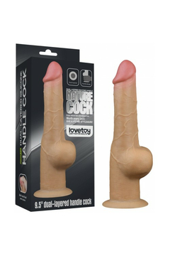 Реалистичный фаллоимитатор Lovetoy Dual Layered Handle Cock, на присоске, с мошонкой, силикон, телесный, 25 см
