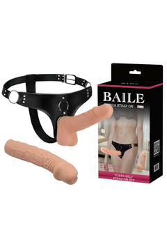Страпон Baile BW-022025, трусики с двумя насадками 20 см и 15 см, TPR