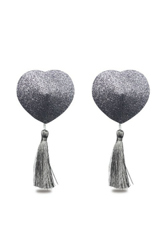 Пэстисы для груди Lovetoy Reusable Glitter Heart Tassel, серебристые, 5,8 см