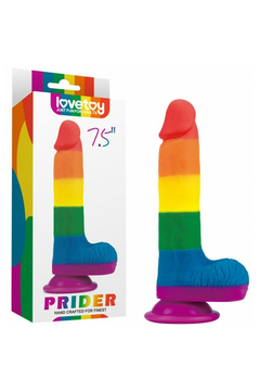 Радужный фаллоимитатор Lovetoy Prider Dildo на присоске, силикон, радужный, 20 см