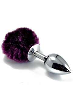 Анальная пробка с фиолетовым хвостом Lovetoy Small Silver Plug, металл, серебристая, 13 см
