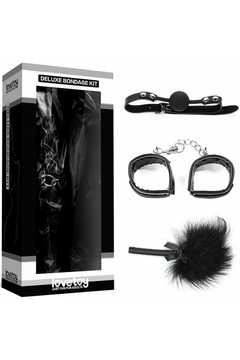Комплект для ролевых игр Lovetoy Deluxe Bondage Kit, тиклер, наручники, кляп, чёрный