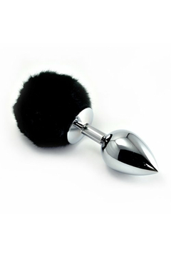 Анальная пробка с чёрным хвостом Lovetoy Small Silver Plug, металл, серебристая, 13 см