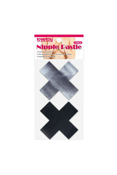 Набор пэстисов для груди Lovetoy Cross Pattern Nipple Pasties, 2 пары, чёрные и серые, 7,7 см