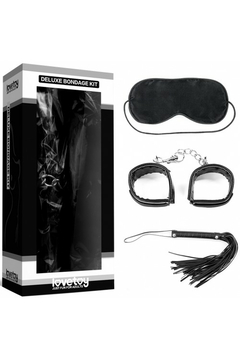 Набор для ролевых игр Lovetoy Deluxe Bondage Kit: наручники, плеть, маска, чёрный