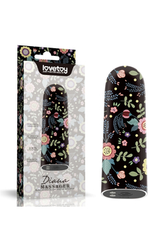 Мини-вибратор Lovetoy Diana Massager, ABS-пластик, чёрный с рисунком, 8,5 см
