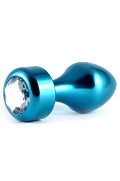 Анальная втулка Lovetoy Rosebud, металл, голубая, с прозрачным кристаллом, 8 см
