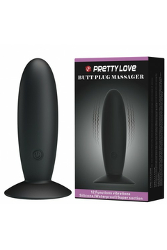 Анальная пробка с вибрацией Pretty Love Butt Plug Massager, силикон, чёрная, 11 см