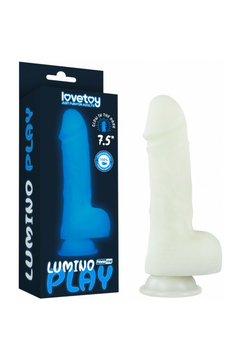 Светящийся в темноте фаллоимитатор Lovetoy Lumino Play Dildo, на присоске, силикон, белый, 19 см