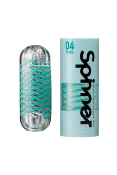 Мастурбатор TENGA Pixel Spinner, термоэластомер, прозрачный, бирюзовый, 13 см