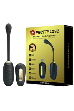 Виброяйцо Pretty Love Royal Pleasure Doreen, с пультом ДУ, силикон, чёрное с золотистым, 8 см