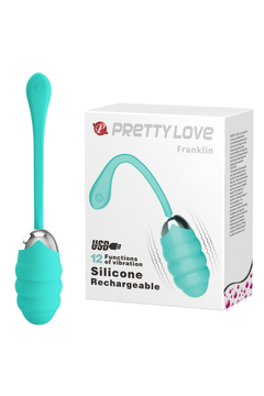 Виброяйцо Pretty Love Franklin, перезаряжаемое, ребристое, силикон, мятное, 19,1 см