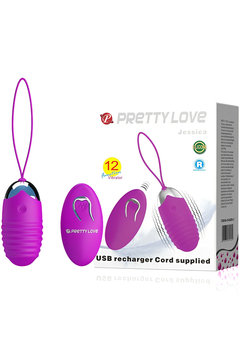 Виброяйцо Pretty Love Jessica, ребристое, с беспроводным пультом, пурпурное, 7,5 см