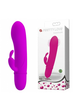 Мини-вибратор Pretty Love Caesar, с клиторальным стимулятором, силикон, пурпурный, 11,5 см