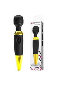 Вибромассажёр Pretty Love Power Wand, силикон, чёрный, золотой, 25 см