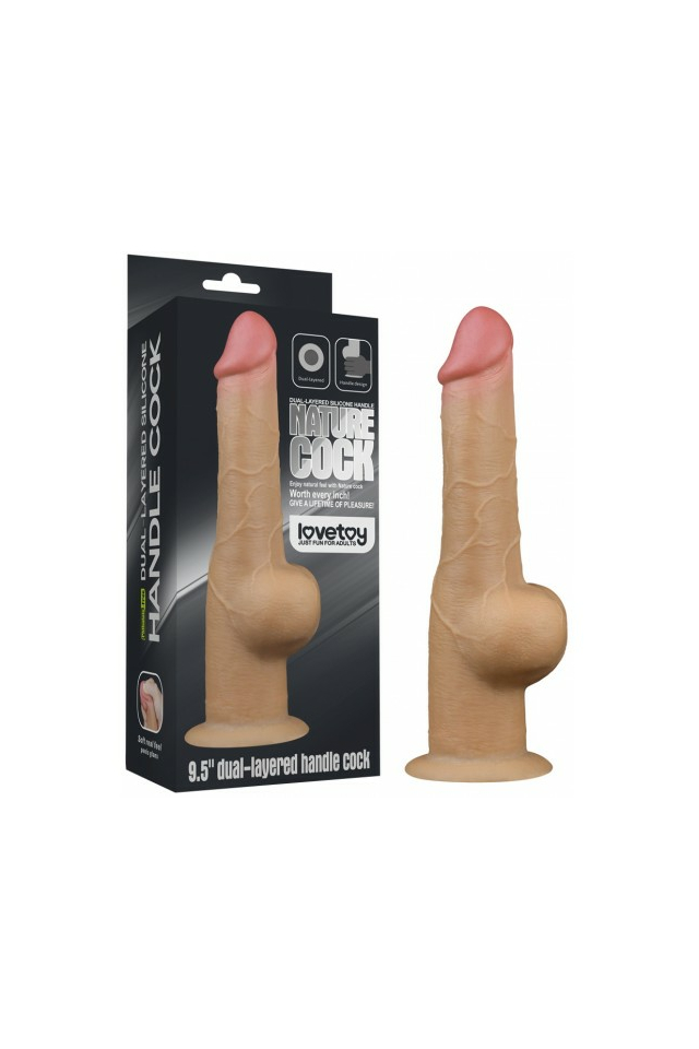 Реалистичный фаллоимитатор Lovetoy Dual Layered Handle Cock, на присоске, с мошонкой, силикон, телесный, 25 см