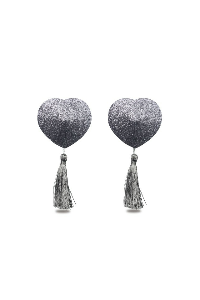Пэстисы для груди Lovetoy Reusable Glitter Heart Tassel, серебристые, 5,8 см