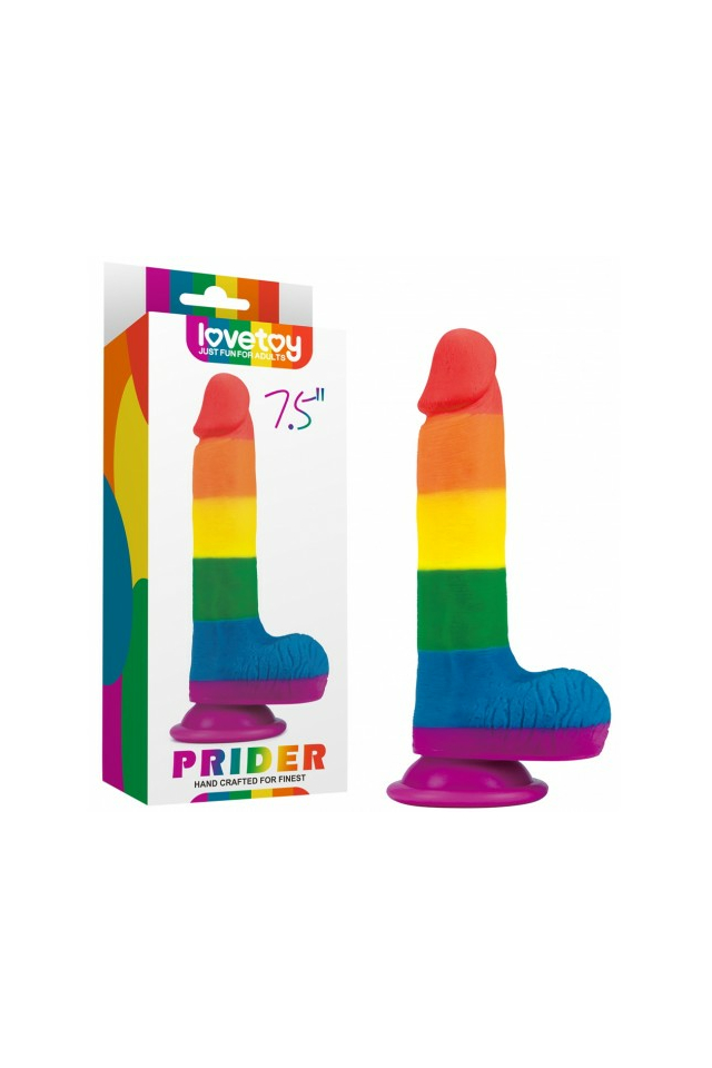 Радужный фаллоимитатор Lovetoy Prider Dildo на присоске, силикон, радужный, 20 см
