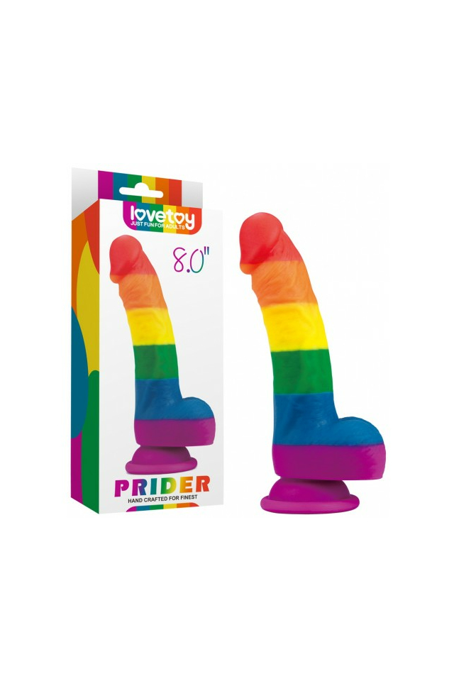 Радужный фаллоимитатор Lovetoy Prider Dildo на присоске, силикон, радужный, 21 см