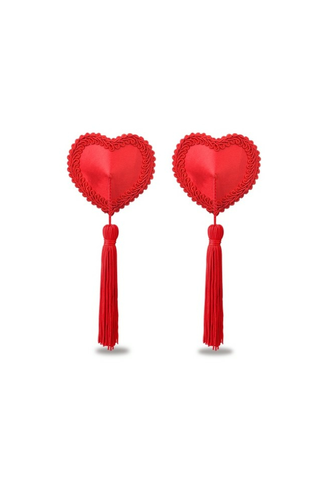 Пэстисы для груди Lovetoy Reusable Red Heart Tassels, красные, 6 х 5,5 см