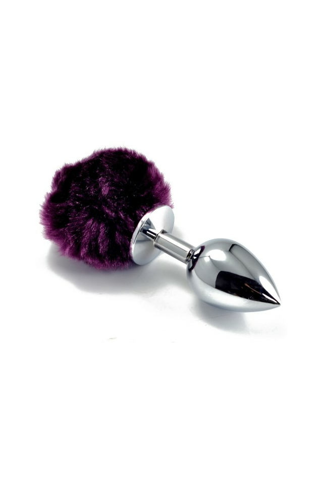 Анальная пробка с фиолетовым хвостом Lovetoy Small Silver Plug, металл, серебристая, 13 см