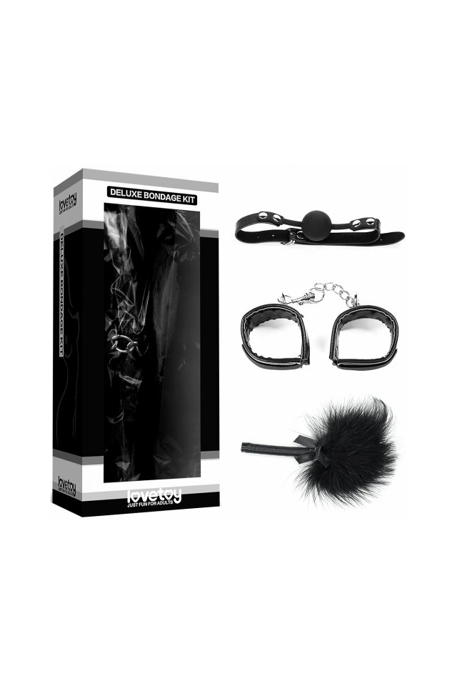 Комплект для ролевых игр Lovetoy Deluxe Bondage Kit, тиклер, наручники, кляп, чёрный
