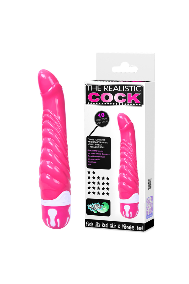 Рельефный вибратор Baile The Realistic Cock, ТПР, АБС-пластик, розовый, 21,8 см