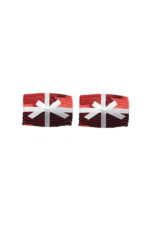 Пэстисы для груди Lovetoy Reusable Christmas Sequin Square, бело-красные, 6,7 х 4,5 см