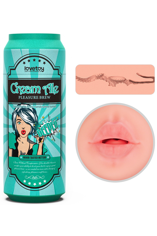 Мастурбатор-ротик в форме пивной банки Lovetoy Pleasure Brew Cream Ale, TPE, телесный, 19,8 см