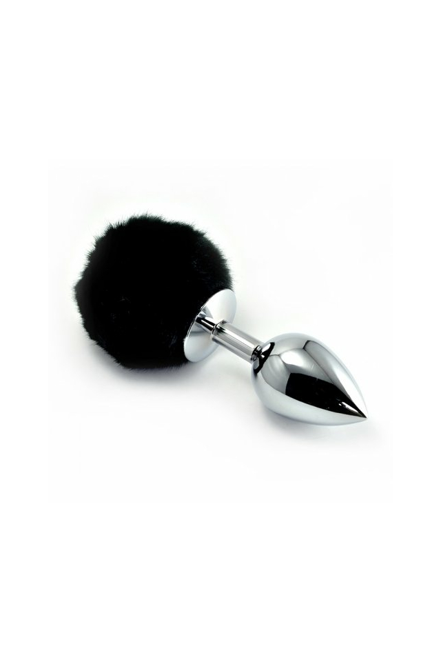 Анальная пробка с чёрным хвостом Lovetoy Small Silver Plug, металл, серебристая, 13 см