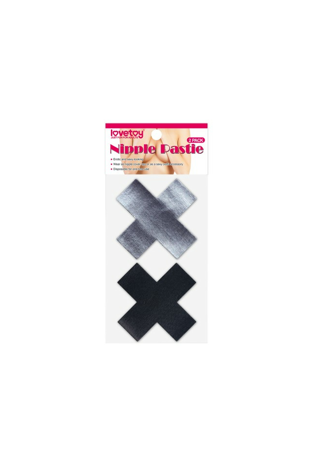 Набор пэстисов для груди Lovetoy Cross Pattern Nipple Pasties, 2 пары, чёрные и серые, 7,7 см
