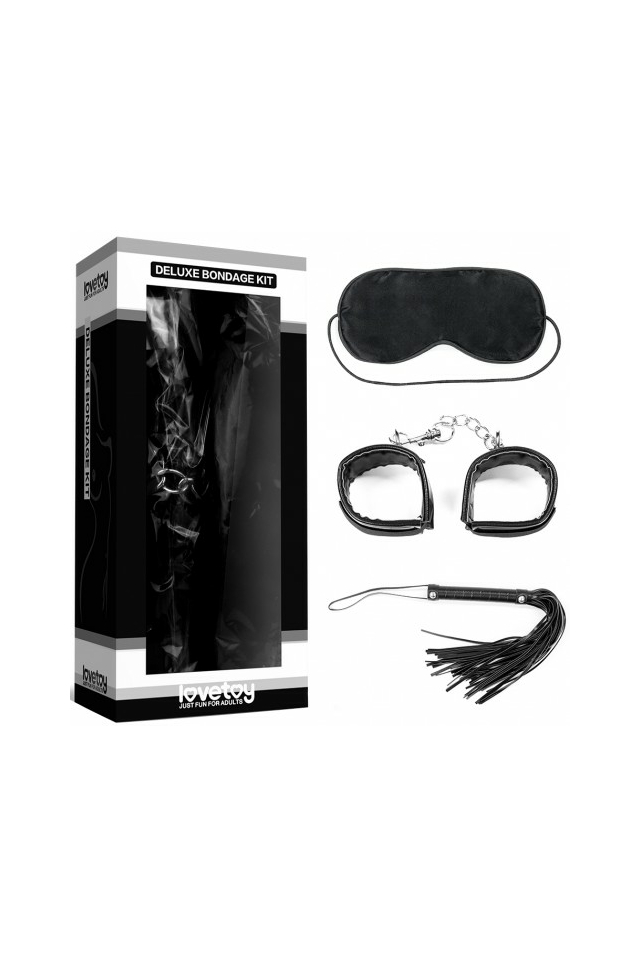 Набор для ролевых игр Lovetoy Deluxe Bondage Kit: наручники, плеть, маска, чёрный