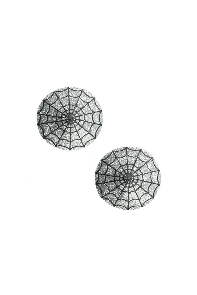 Пэстисы для груди Lovetoy Reusable Spider Glittering Sexy Nipple Pasties, чёрно-серебряные, 5,8 см