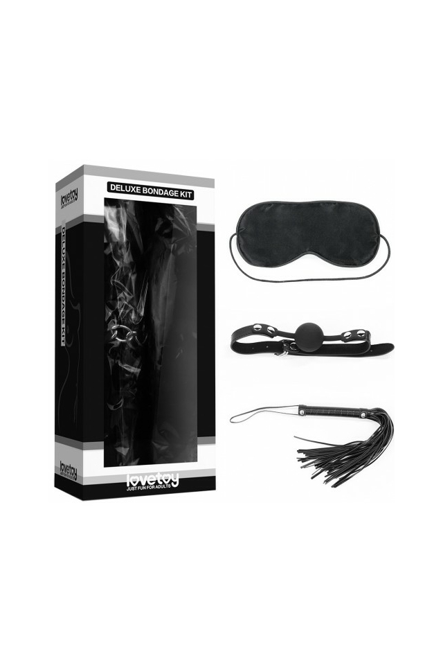 Набор для ролевых игр Lovetoy Deluxe Bondage Kit: маска, кляп, плеть, чёрный