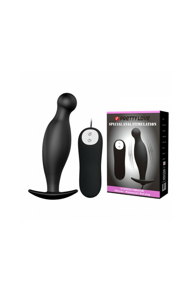 Анальная втулка с вибрацией Pretty Love Special Anal Stimulation, силикон, чёрная, 11,7 см
