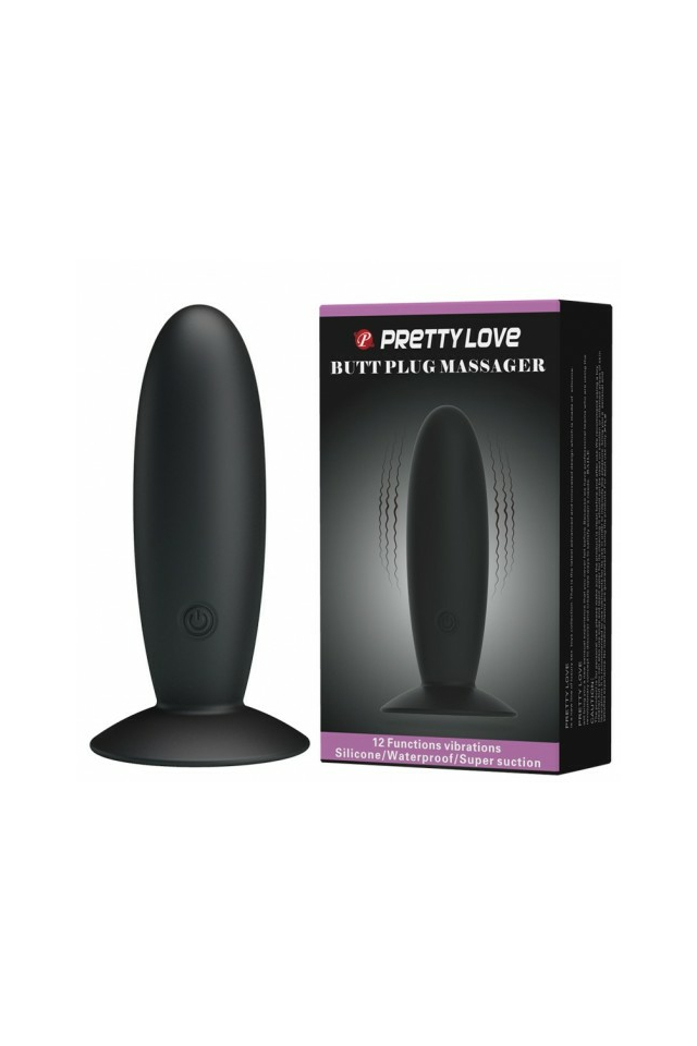 Анальная пробка с вибрацией Pretty Love Butt Plug Massager, силикон, чёрная, 11 см