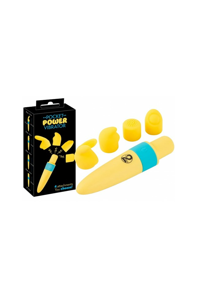 Перезаряжаемый мини-стимулятор ORION Pocket Power Vibrator, со сменными насадками, желтый