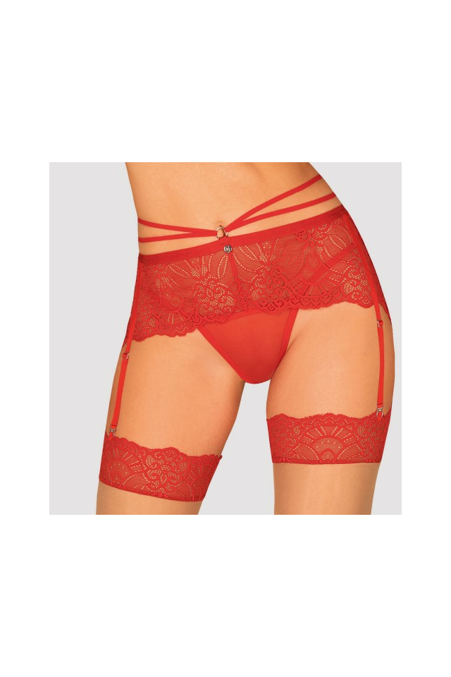 Пояс для чулок Obsessive Loventy, кружевной, красный, XXL/XXXL