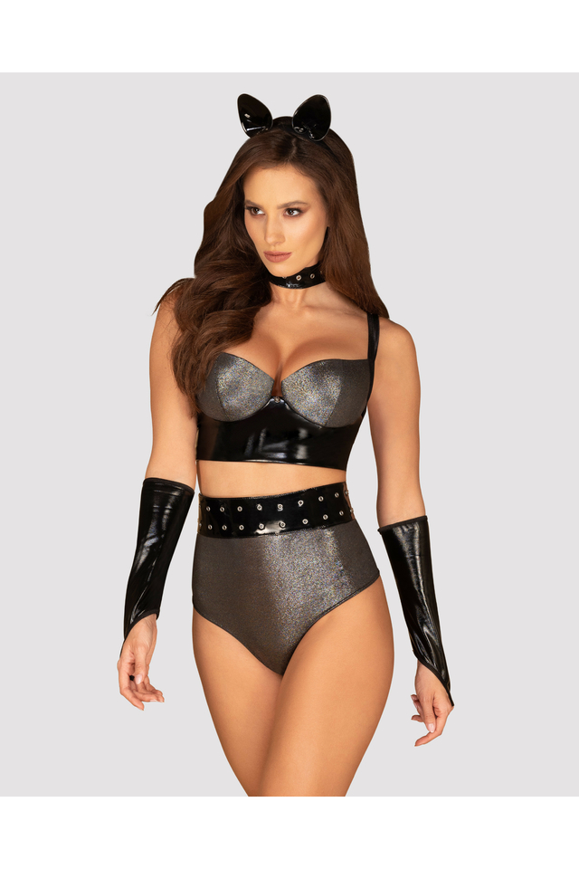 Костюм женщины-кошки Obsessive Silveria, серебристый с чёрным, L/XL
