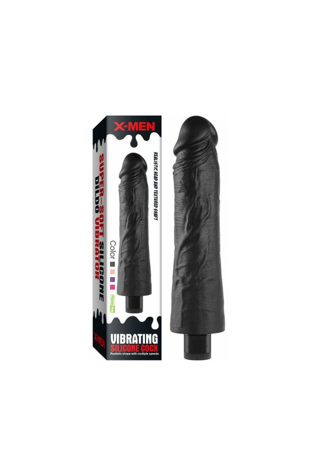 Реалистичный вибратор Nlonely X-Men Vibrating Silicone Cock, силикон, черный, 25 см