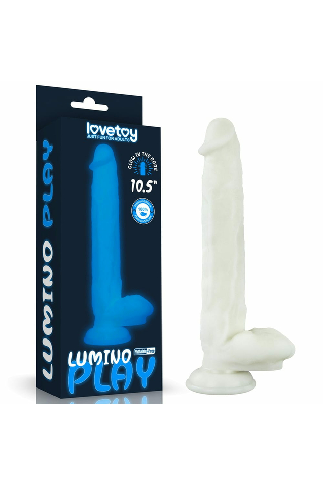 Светящийся в темноте фаллоимитатор Lovetoy Lumino Play Dildo, на присоске, TPE, 27 см