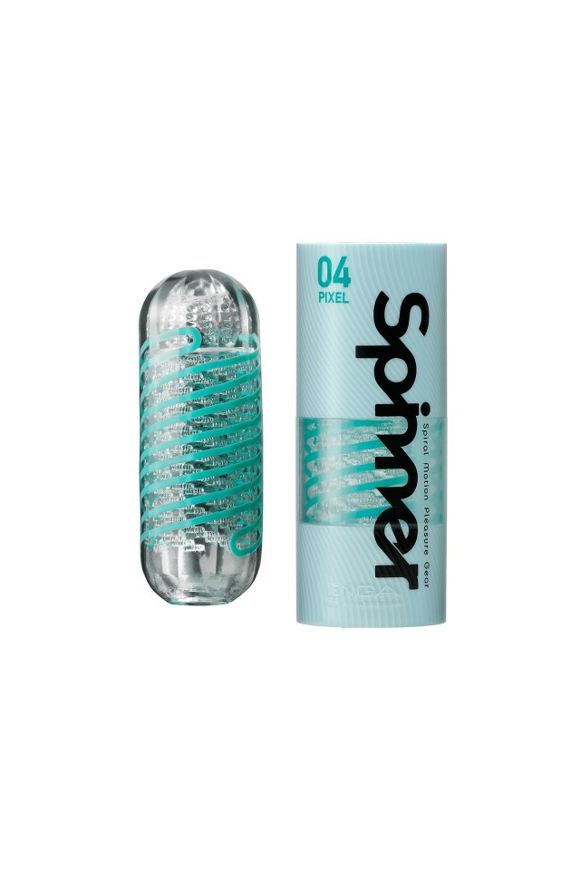 Мастурбатор TENGA Pixel Spinner, термоэластомер, прозрачный, бирюзовый, 13 см
