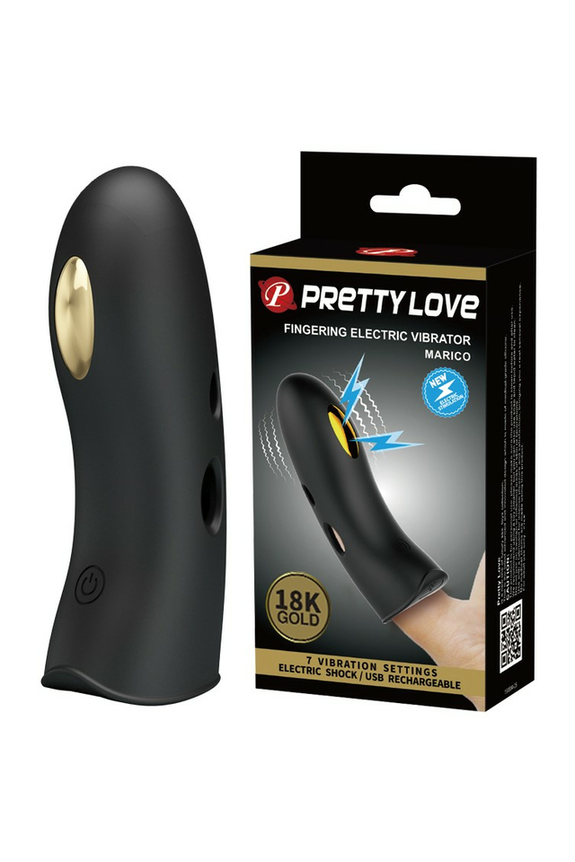 Насадка на палец Pretty Love Marico, с электро- и вибростимуляцией, силикон, черная, 10,5 см