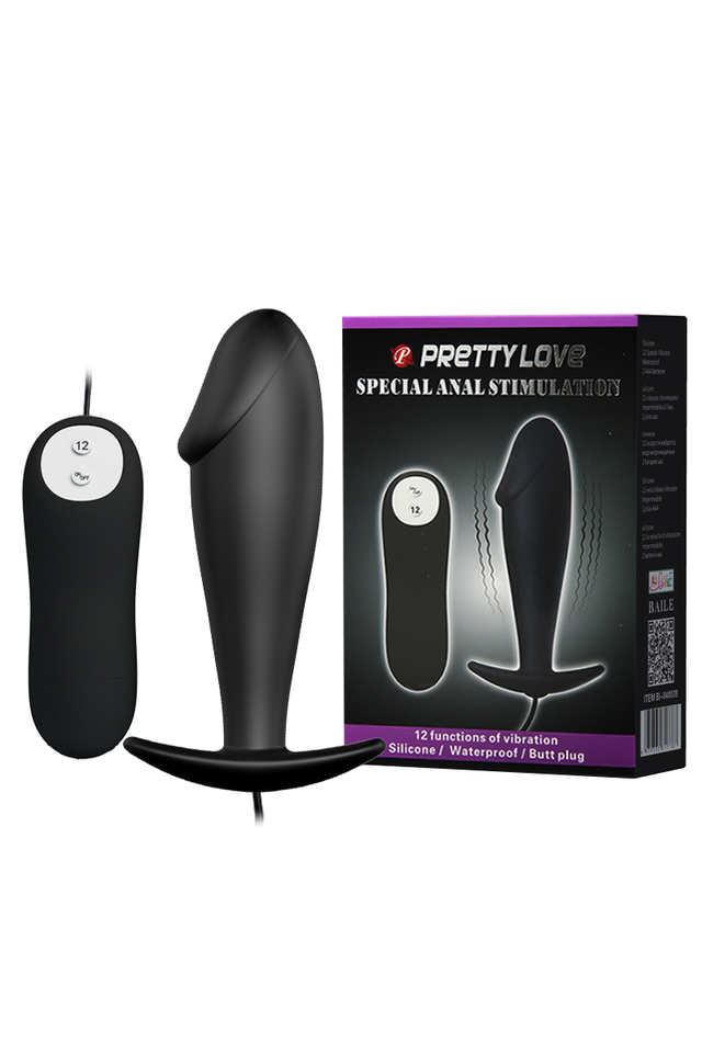 Анальная втулка с вибрацией Pretty Love Special Anal Stimulation, силикон, чёрная, 10 см
